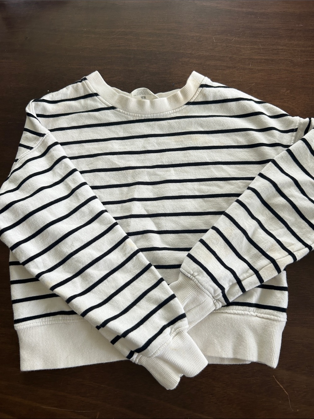 H&M White and Navy Striped Knit Crewneck Sweater